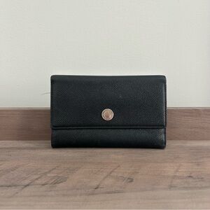 BVLGARI Black Saffiano Leather Silver Hardware Medium Snap Trifold Wallet